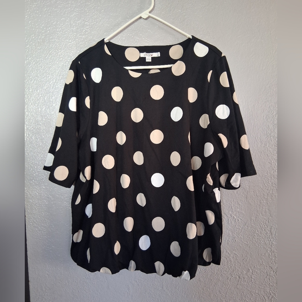 Chico's NWT Dot Bubble Hem Tee 100% Cotton 4/XXL